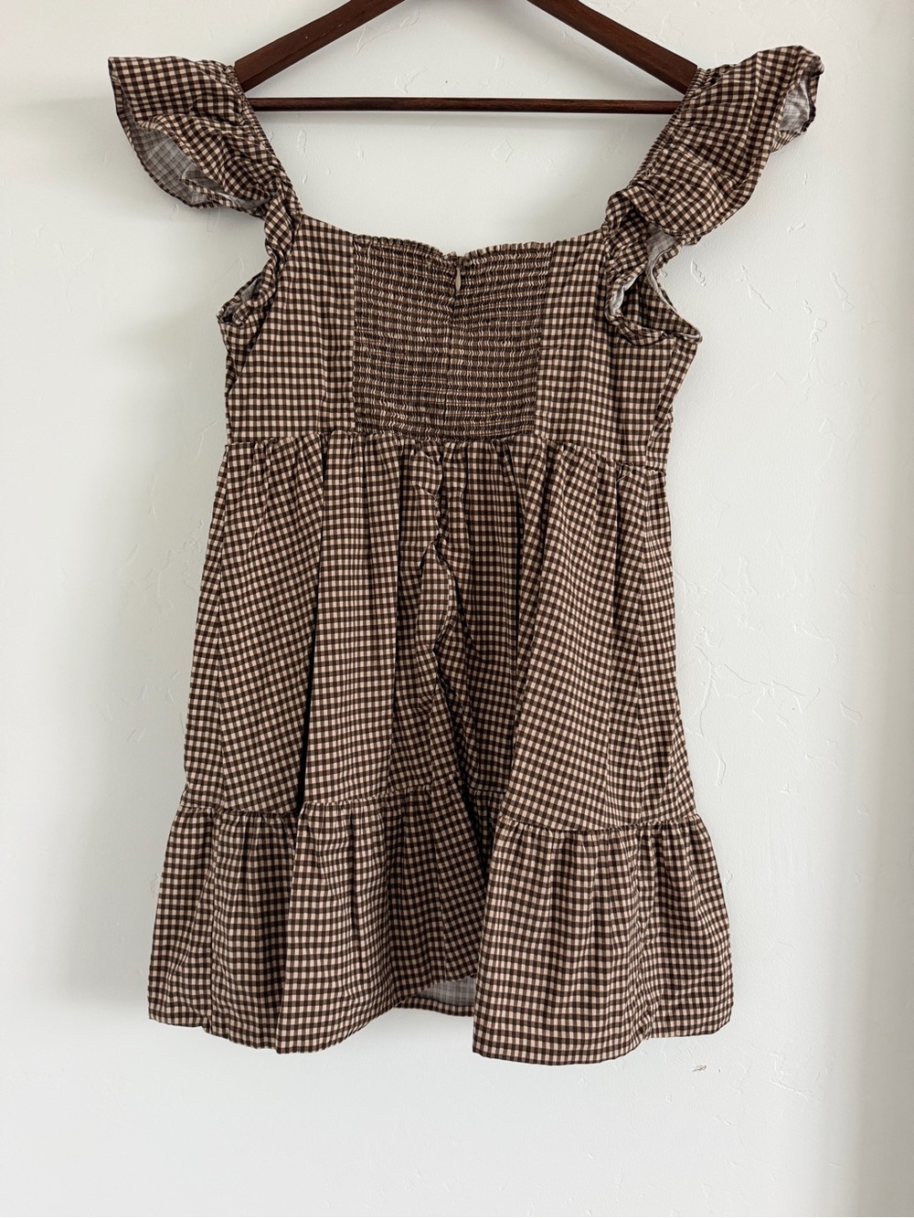 Reformation Jeune Dress Size 10 Brown White Gingham Ruffle Mini Dress - Picture 3 of 5